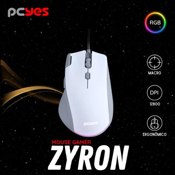 Imagem de Mouse Gamer Zyron White Black Ergonômico Rgb 12800 Dpi Usb