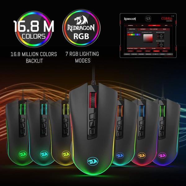 Imagem de Mouse Jogos c/ Luz Fundo RGB 16.8M Cores, DPI 10k, Aderência Confortável, 7 Botões Programáveis