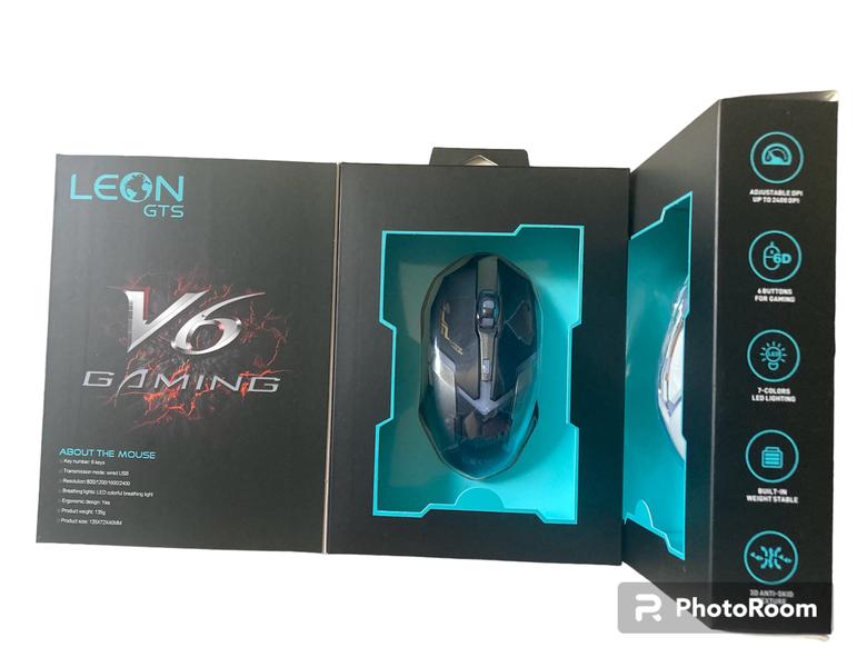 Imagem de Mouse Led Gamer Pro Leon Gts V6 Gaming 2400 Dpi