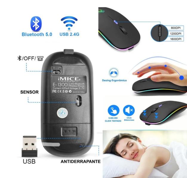 Imagem de Mouse Luminoso Recarregável Para Tablet Samsung Galaxy Tab A7 T500/ T505