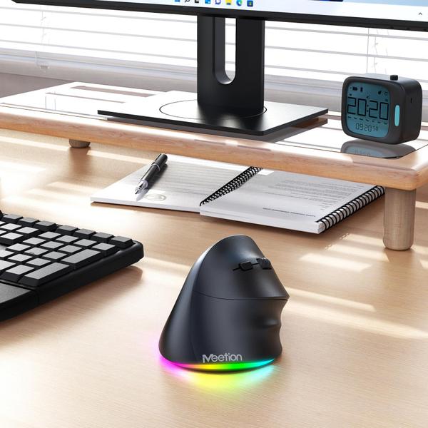 Imagem de Mouse MEETION Ergonômico Vertical BTM010 Wireless RGB Preto