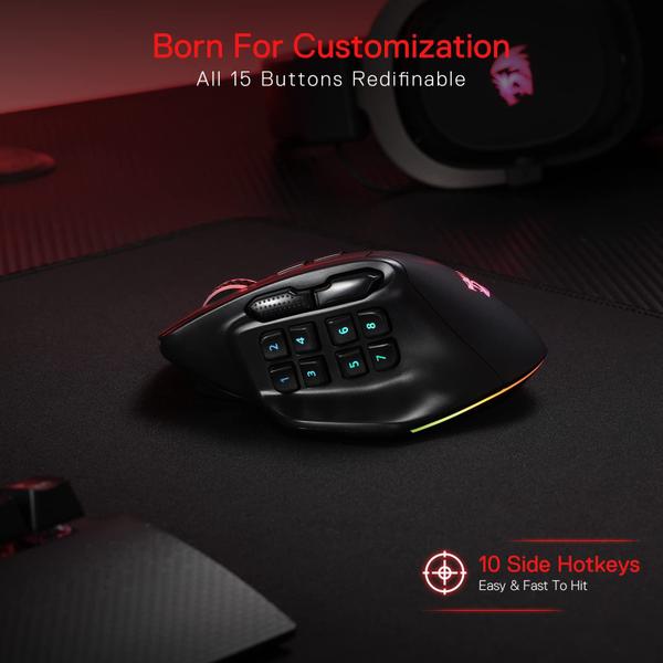 Imagem de Mouse MMO sem fio para jogos Redragon M811 PRO com 15 botões