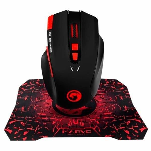 Imagem de Mouse +Mousepad Marvo G928+G1 Gaming Preto/Verme