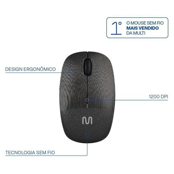 Imagem de Mouse Multi Ergonômico Sem Fio MS200 USB 1200DPI 3 Botões - Preto