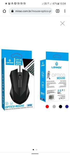 Imagem de Mouse Optico c/ fio 1600 DPI - LEY-26 - LEHMOX