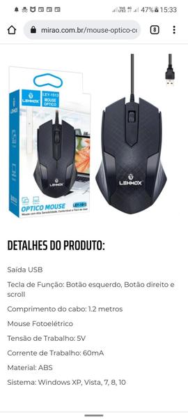 Imagem de Mouse Optico c/ fio - LEY-1513 - LEHMOX