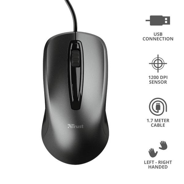 Imagem de Mouse Óptico Carve Usb 1200Dpi 3 Botões Ambidestro - 23733 - Trust