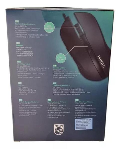 Imagem de Mouse Óptico Com Cabo USB 6 Botões 3200dpi Philips G313