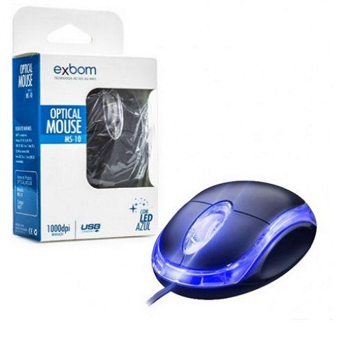 Imagem de Mouse Optico com Fio 1000 DPI USB 2.0 LED EXBOM Preto