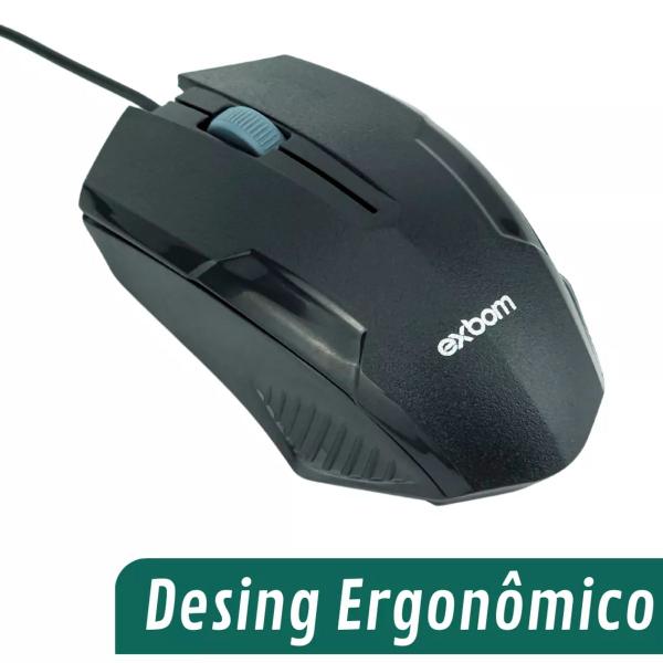 Imagem de Mouse Óptico Ergonômico C/Fio Usb 1200 Dpi Pc Notebook Exbom