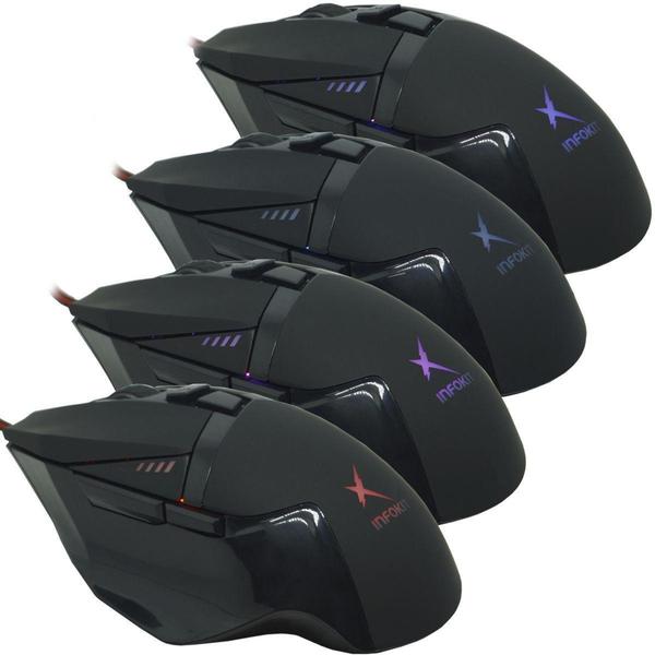 Imagem de Mouse Óptico Gamer Usb 2400 Dpi 6 Botões Led Rgb 4 Cores Cabo Infokit X Soldado GM-601 Preto