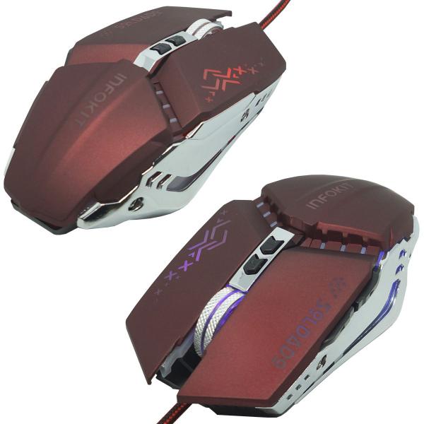 Imagem de Mouse Óptico Gamer Usb 2400 Dpi 6 Botões Led Rgb 4 Cores Cabo Infokit X Soldado GM-705