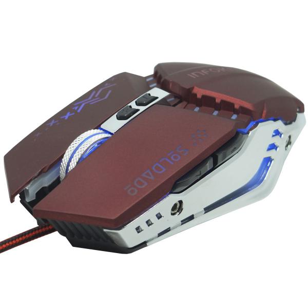 Imagem de Mouse Óptico Gamer Usb 2400 Dpi 6 Botões Led Rgb 4 Cores Cabo Infokit X Soldado GM-705