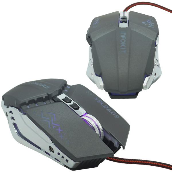 Imagem de Mouse Óptico Gamer Usb 2400 Dpi 6 Botões Led Rgb 4 Cores Cabo Infokit X Soldado GM-705