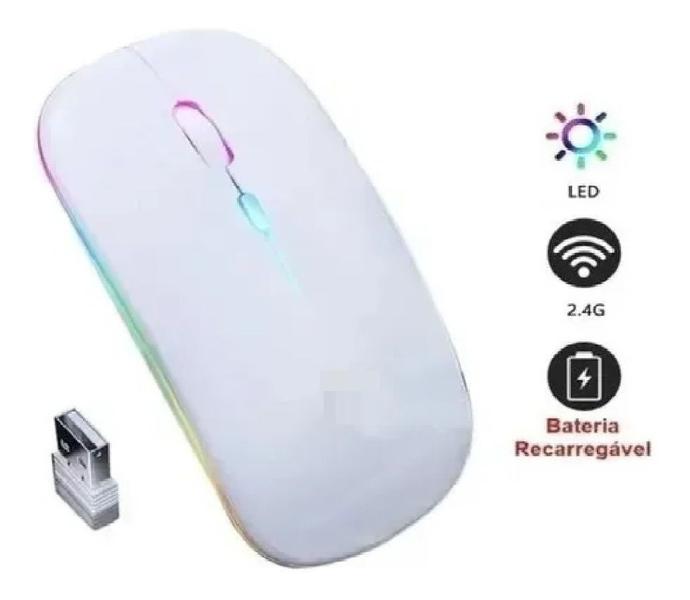 Imagem de Mouse Optico S/ Fio Recarregável Led Rgb 2.4ghz Wirelles Usb