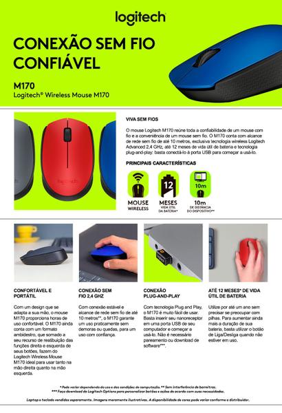 Imagem de Mouse Óptico sem fio M170 Logitech - 2.4 GHz - Azul 1000 dpi