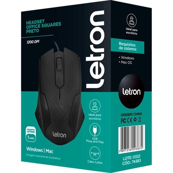 Imagem de Mouse óptico USB Letron 1200DPI Squares Preto