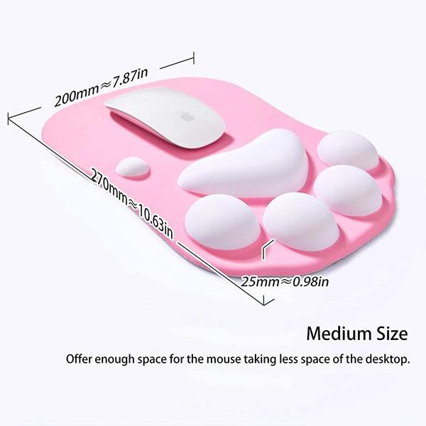 Imagem de Mouse Pad com descanso de pulso. Mouse Pad ergonômico. Kawaii Cat Mouse Pad. Almofada de rato de gel de silicone. Base antiderrapante. para Home / Office / Jogos. Rosa e branco