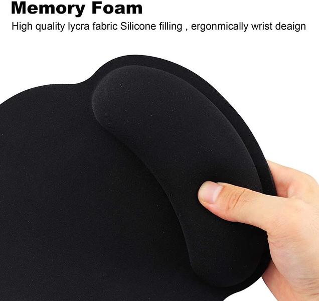 Imagem de Mouse pad com descanso ergonômico do pulso. na espuma de memória. antiderrapante. para computador e escritório. 25 x 23 cm - Preto