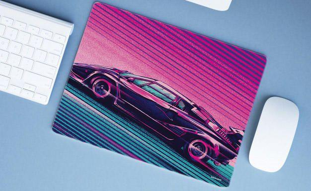 Imagem de Mouse Pad Emborrachado Personalizado Grande Carro Tunado Tunnig Rosa e Azul