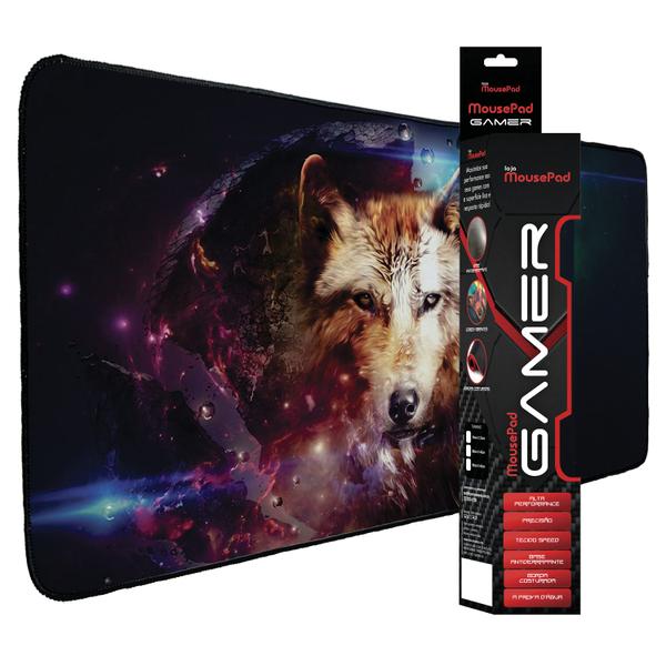 Imagem de Mouse Pad Gamer De Tecido Neoprene Speed 70cm X 35cm Lobo