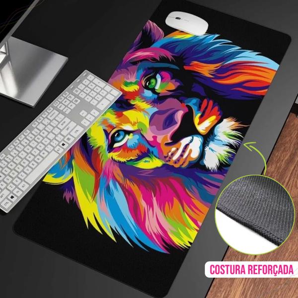 Imagem de Mouse Pad Gamer Extra Grande 70 x 35 cm Leão Colorido Estilizado