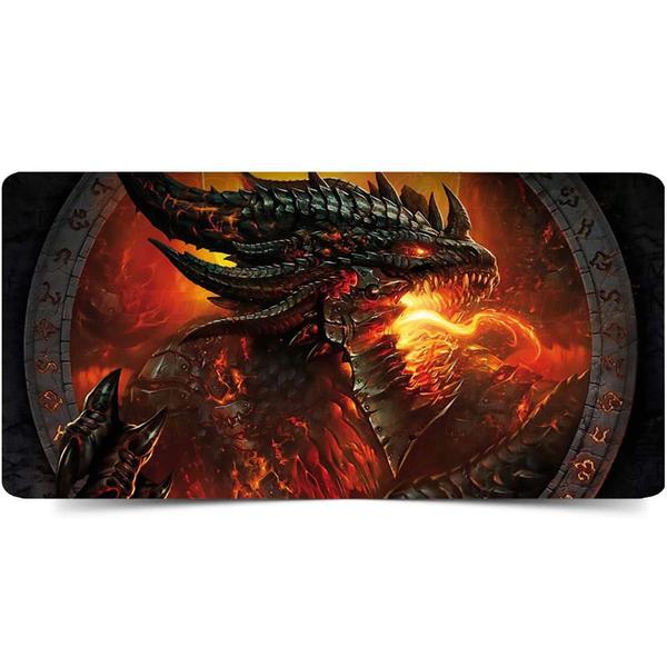 Imagem de Mouse Pad Gamer Extra Grande 700x350x3mm Bordas Costuradas Base Antiderrapante Dragão de Fogo