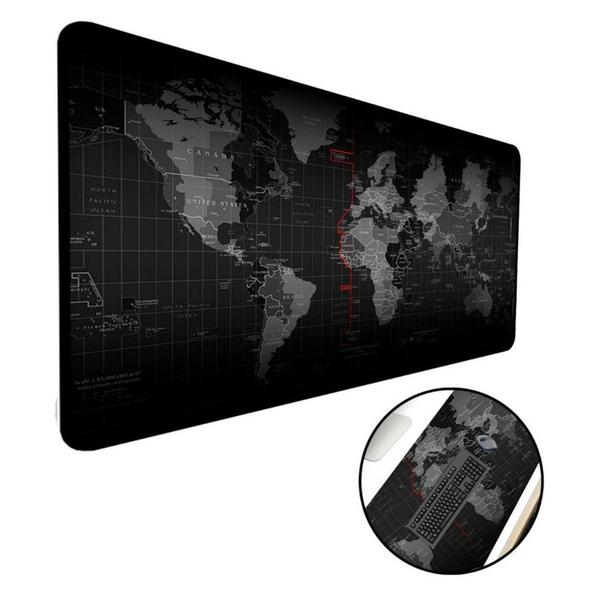 Imagem de Mouse Pad Gamer  Extra Grande Mapa Mundi Preto BORDA COSTURADA