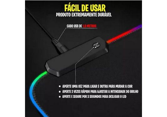 Imagem de Mouse Pad Gamer Extra Grande RGB Led 7 Cores Impermeável 80x30cm