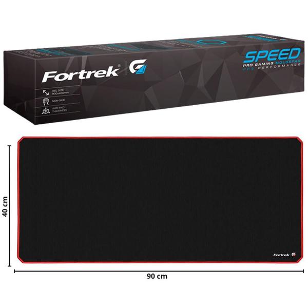 Imagem de Mouse Pad Gamer Fortrek Estilo Speed Alta Precisão Espessura de  3mm Tamanho Extended 900X400MM Borda Costurada em Overlock Vermelha