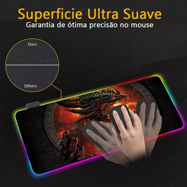 Imagem de Mouse Pad Gamer Iluminado Com Cores Rgb Grande Com Estampa 80CMX30CM EXBOM MP-LED3080