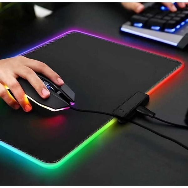 Imagem de Mouse Pad Gamer Speed Borda Led Usb 7 Cores Rgb Impermeável 250mmx350mm