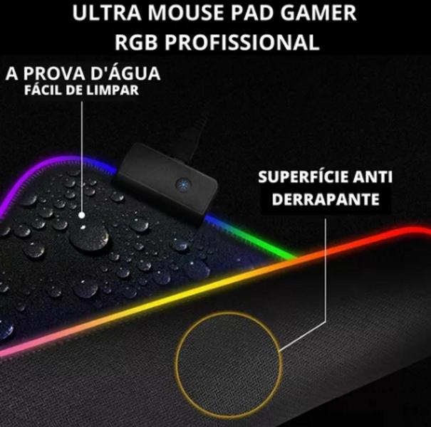 Mouse Pad Led RGB 7 Modos de Iluminação Preto Liso - Bmax Imagem de Mouse Pad Led RGB 7 Modos de Iluminação Preto Liso