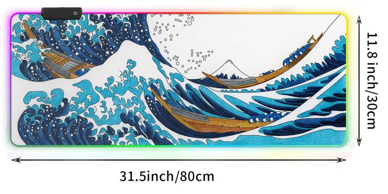 Imagem de Mouse pad para jogos RGB Meffort Inc XXL LED Great Waves Design