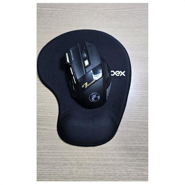 Imagem de Mouse Pad Preto Com Punho Alto Relevo Em Gel Previne Lesão