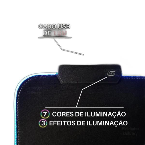 Imagem de Mouse Pad Preto Gamer 25Cmx35Cm 7 Cores Led Rgb Lehmox