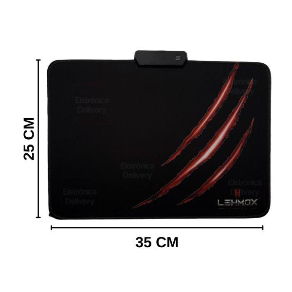 Imagem de Mouse Pad Preto Gamer 25Cmx35Cm 7 Cores Led Rgb Lehmox