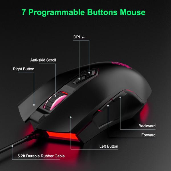 Imagem de Mouse para jogos AJAZZ AJ52 RGB retroiluminado 2400 Dpi, luz de fundo LED USB