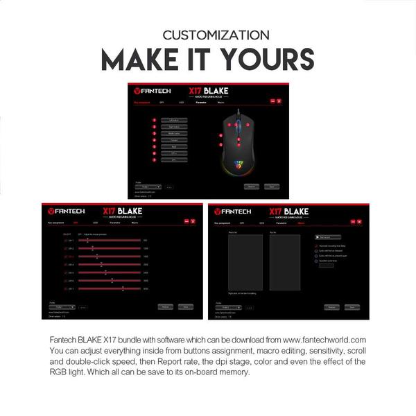 Mouse para jogos FANTECH Blake X17 Advanced Wired 10.000 DPI RGB Imagem de Mouse para jogos FANTECH Blake X17 Advanced Wired 10.000 DPI RGB