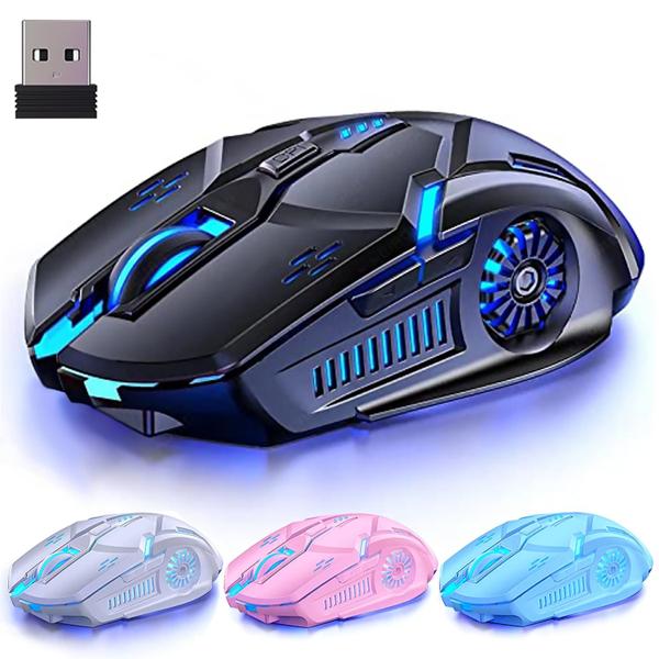 Imagem de Mouse para jogos sem fio 3200 DPI, LED de 7 cores, clique silencioso