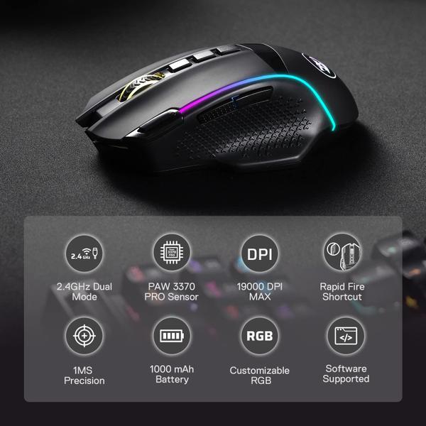 Imagem de Mouse para jogos sem fio Redragon M991 19000 DPI com RGB