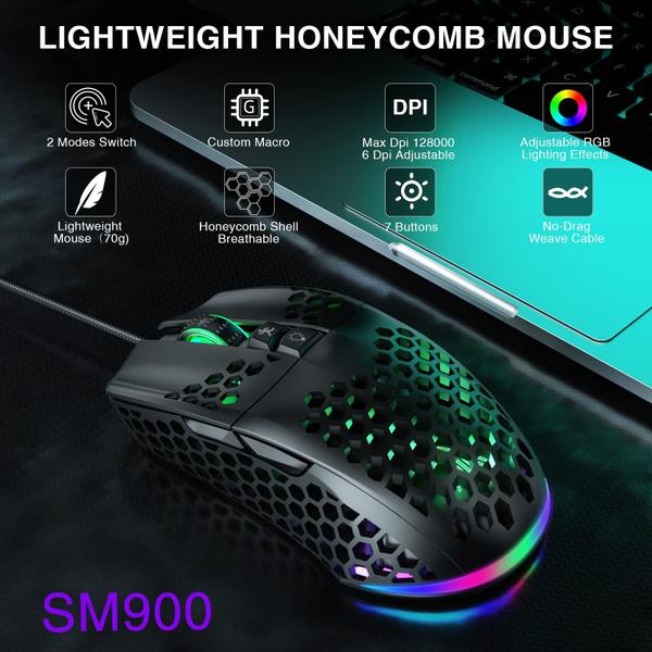 Imagem de Mouse para jogos SOLAKAKA SM900 RGB 12800 DPI 7 botões com fio