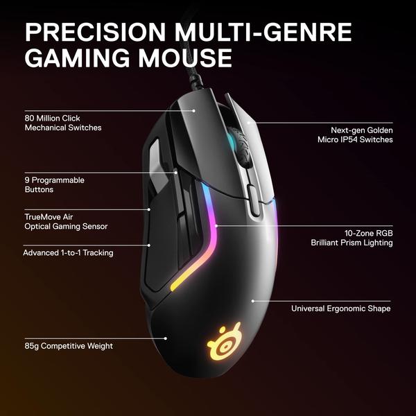 Imagem de Mouse para jogos SteelSeries Rival 5 com sensor de 18.000 CPI - preto