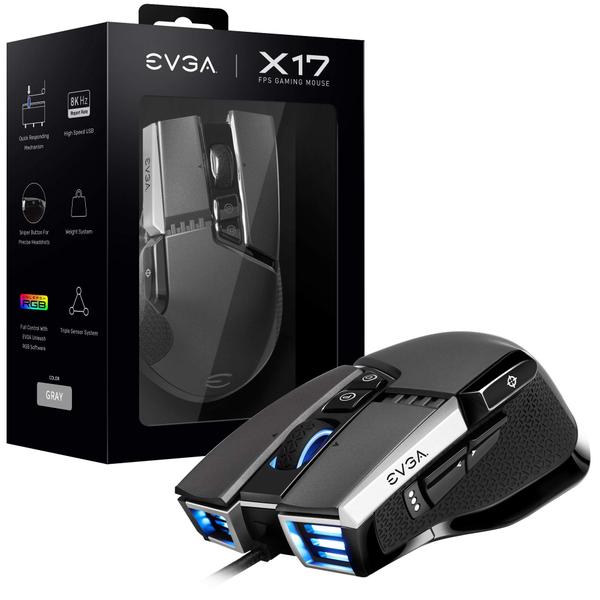 Imagem de Mouse para jogos X17, com fio, cinza, personalizável, 16.000 DPI, 5 perfis, 10 botões, ergonômico