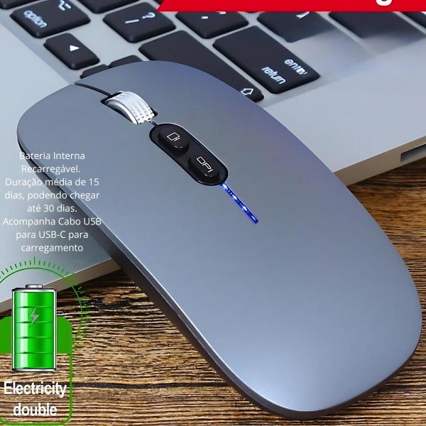 Imagem de Mouse Recarregável Com 2 Bluetooth + USB Para Macbook Air Pro M1 M2 M3