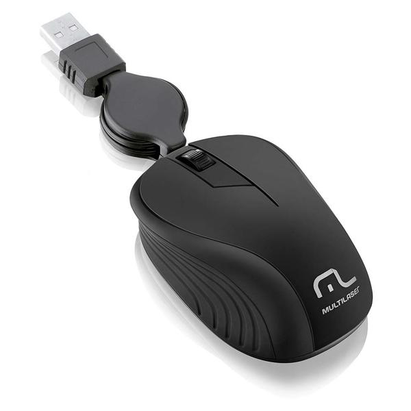 Imagem de Mouse Retrátil Emborrachado Usb 1200DPI Preto Multilaser - MO231