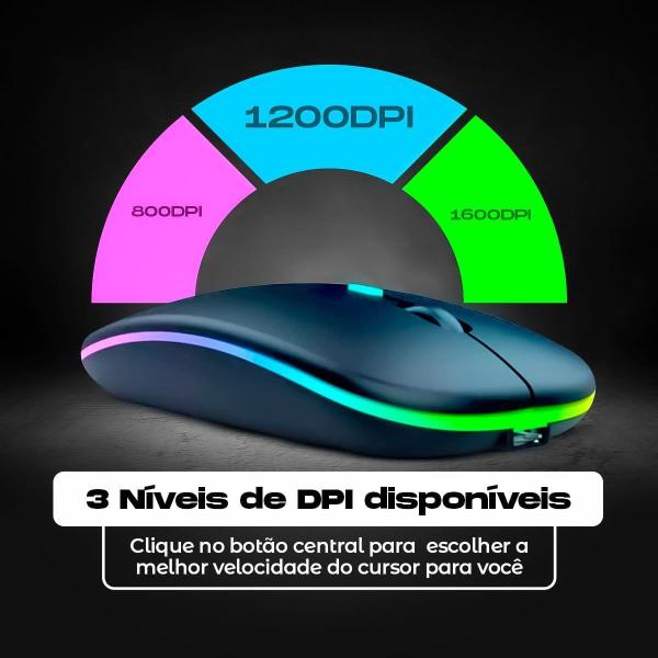 Imagem de Mouse Sem Fio Bluetooth Bateria Recarregável 10m 1600Dpi