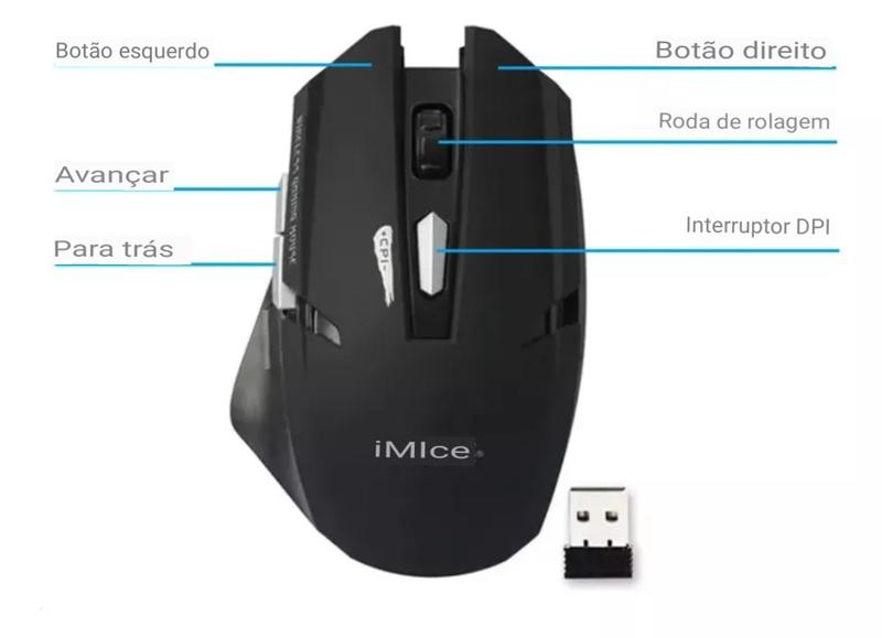 Imagem de Mouse Sem Fio imice Wireless Gamer E-1700 1600dpi 2.4ghz Usb