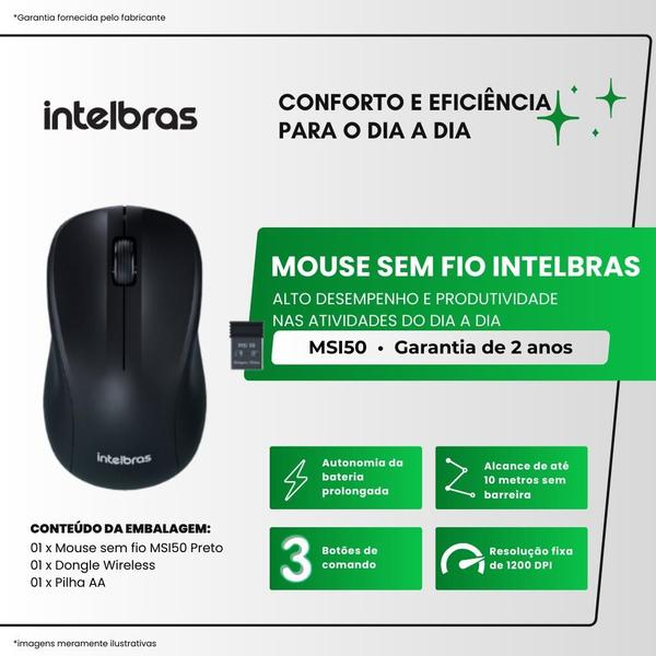 Imagem de Mouse Sem Fio Intelbras MSI50 1200DPI Preto - 10 Unidades