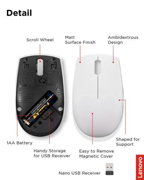 Imagem de Mouse sem fio Lenovo 300 para PC e laptop com Windows 2,4 GHz